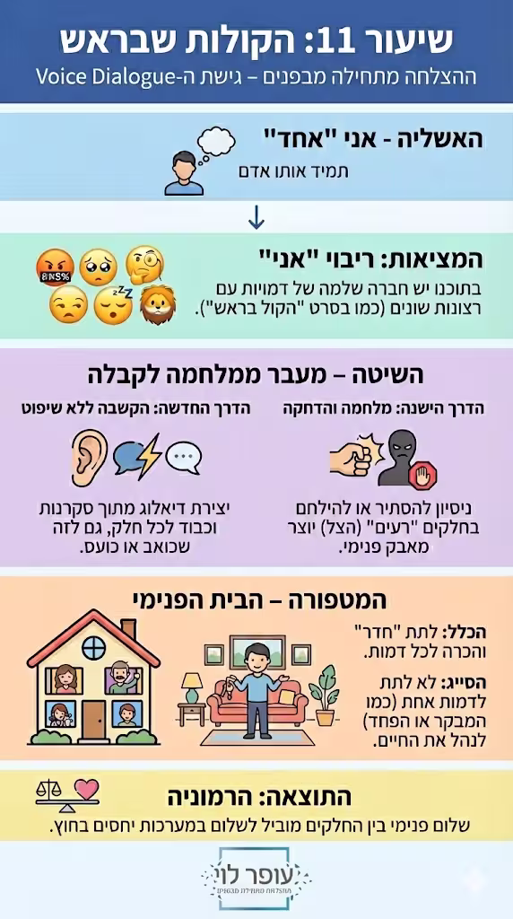אינפוגרפיקה ההצלחה מתחילה מבפנים - שיעור 11 מתאר את השיעור בצורה ויזואלית