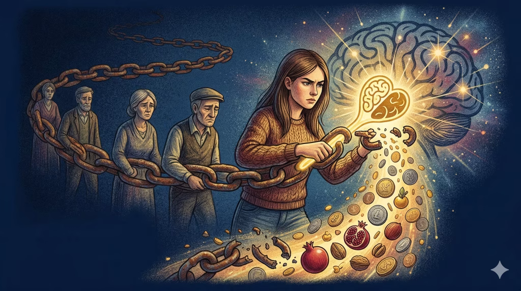 איור של אישה שוברת את השרשת